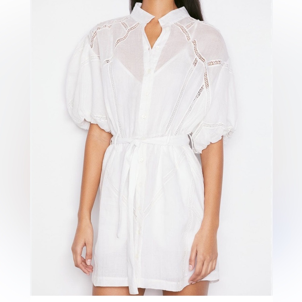 Elegant Frame Denim White Puff Sleeve Dress